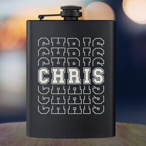 Personalized Engraved Sports Name Style Black Flask